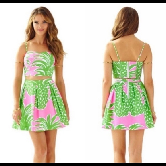 Lilly Pulitzer Parfait Crop Top and Skirt Set in Pink Pout Flamenco (Pineapple) - Picture 2 of 6